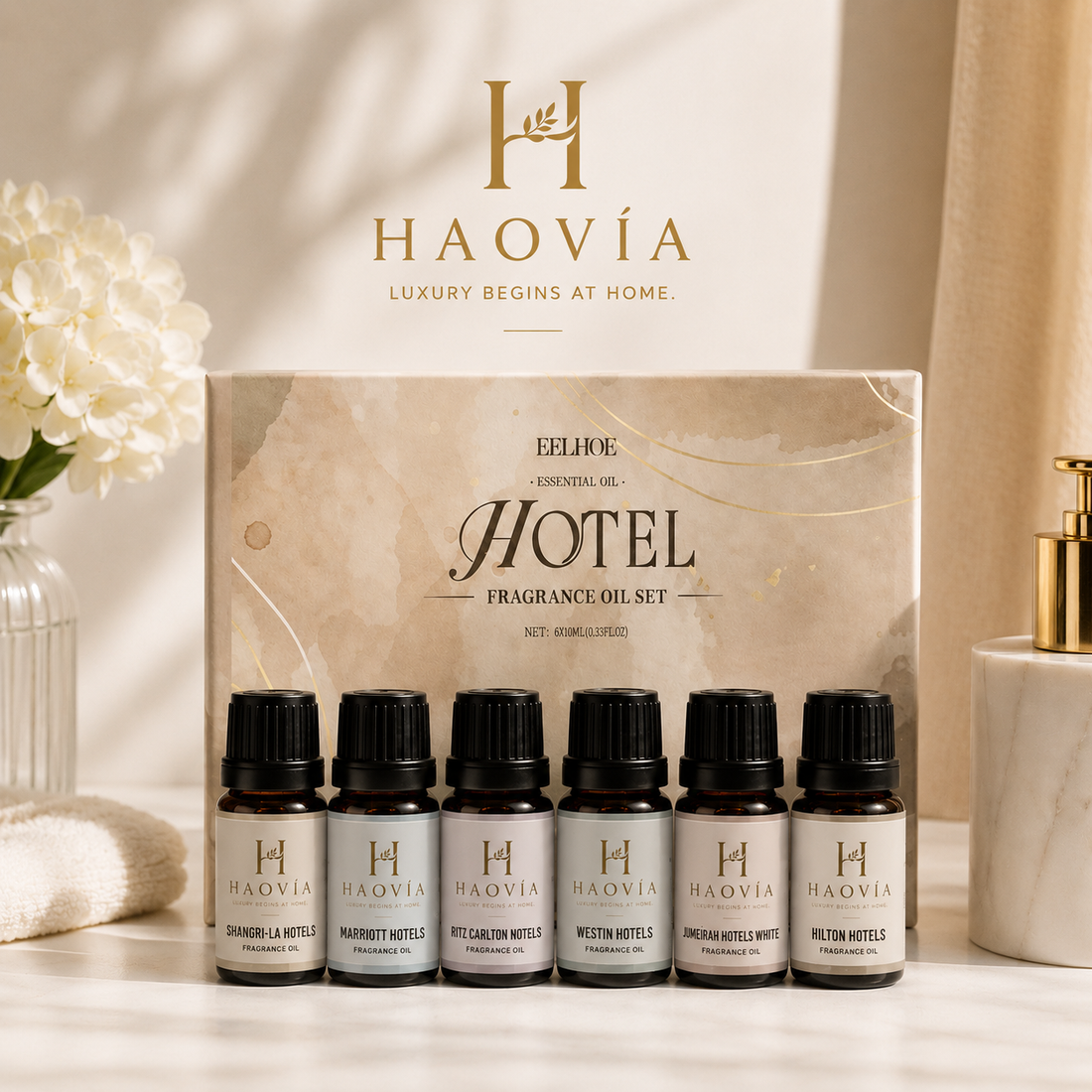 Coffret cadeau HAOVIA 6 huiles aromatiques à offrir avec un diffuseur