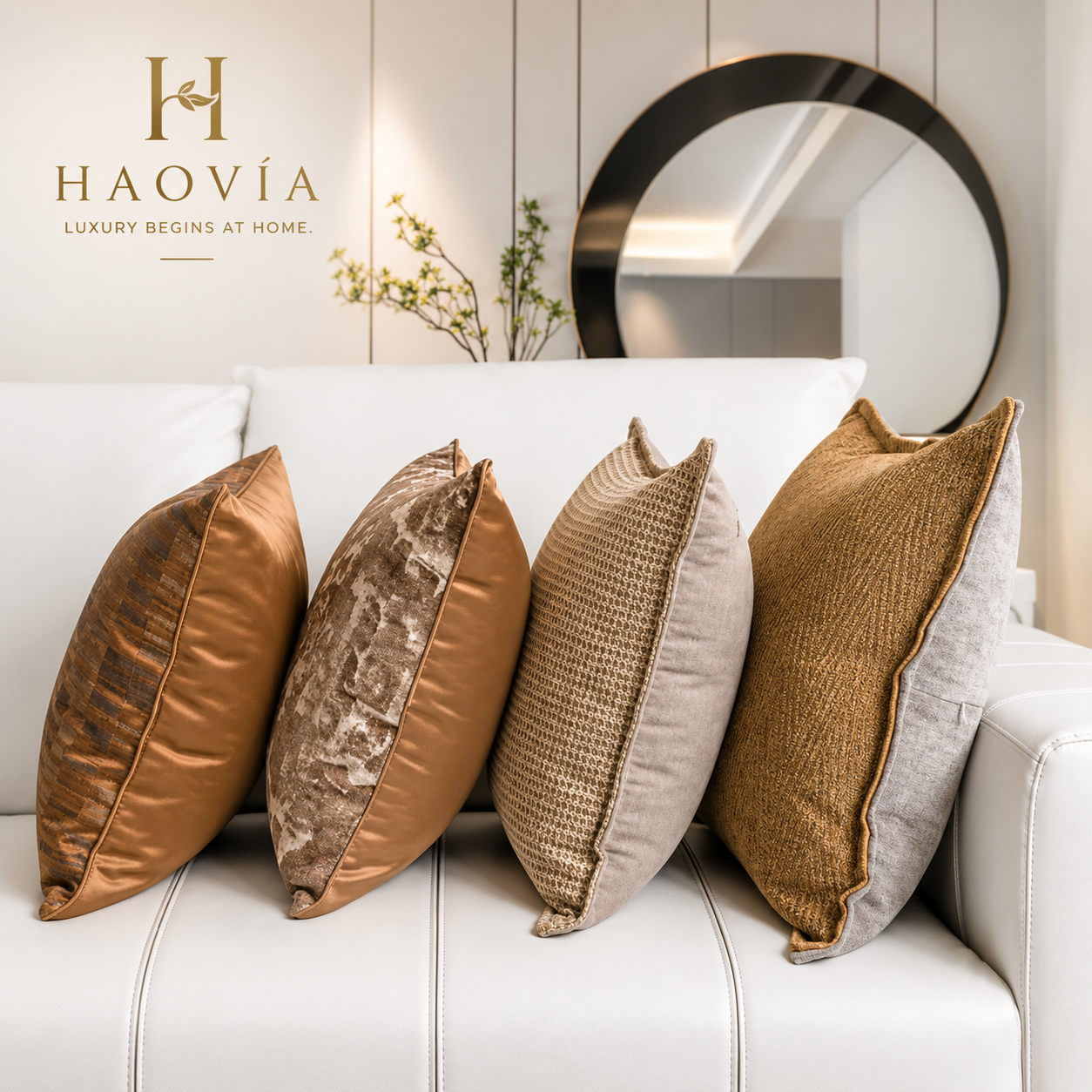 Housse de coussin HAOVIA en coton camel, packshot principal