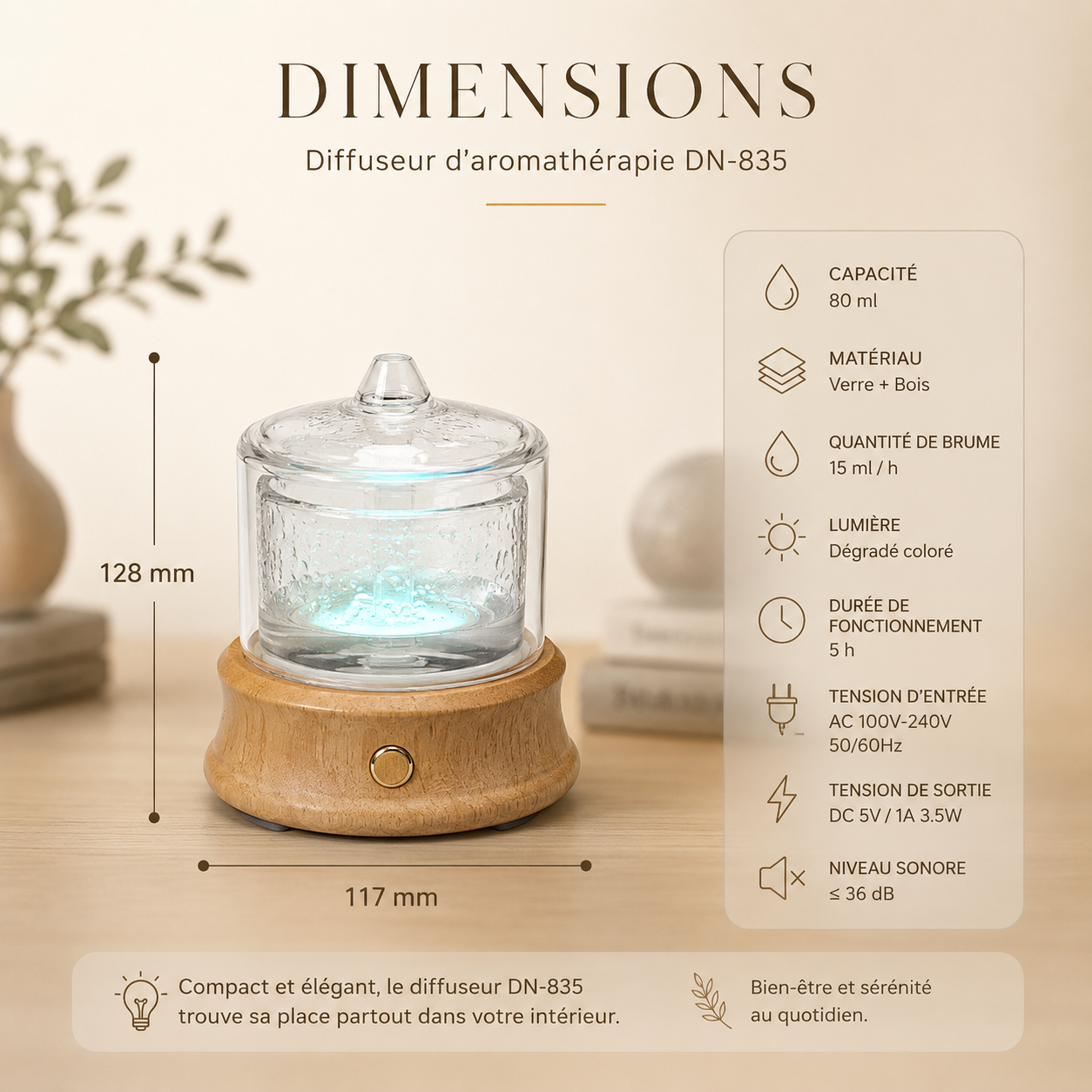 Éclairage LED d'ambiance du diffuseur HAOVIA No.4 dans une pièce tamisée