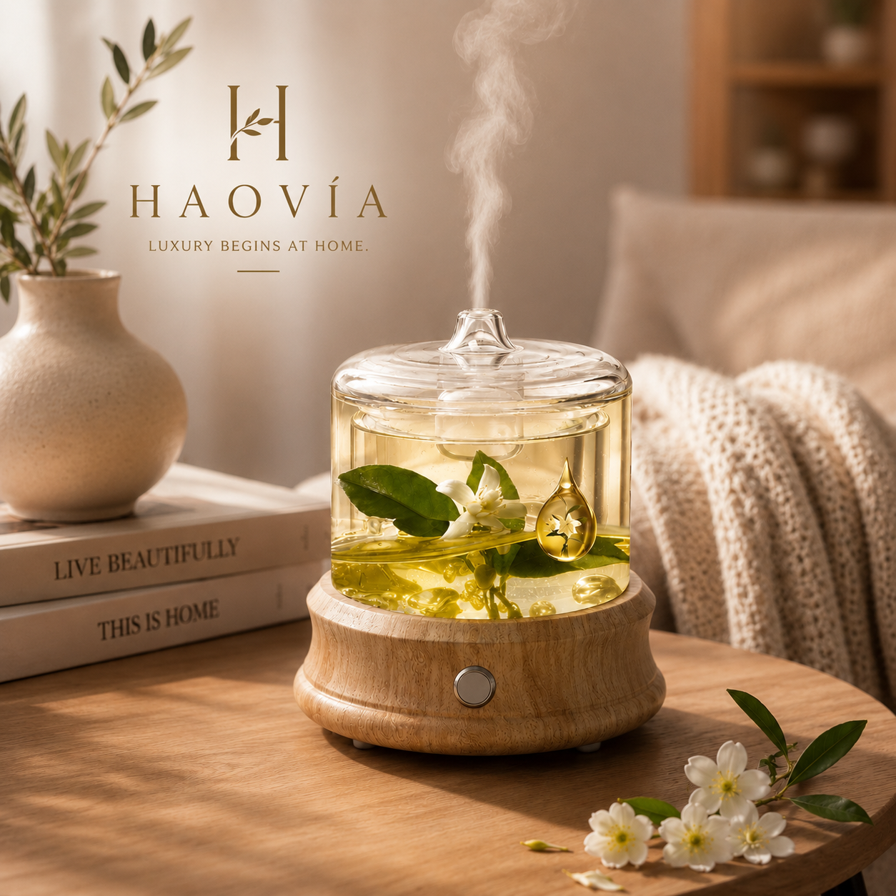 Diffuseur HAOVIA No.4 en verre véritable et bois clair, packshot principal