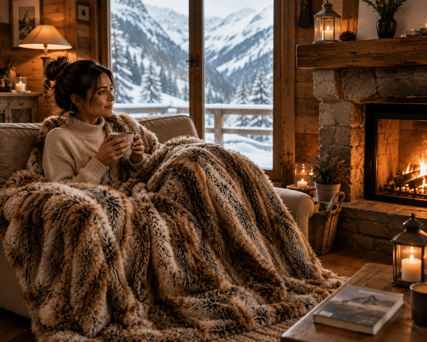 Ambiance cocooning avec le plaid fausse fourrure HAOVIA sur un fauteuil