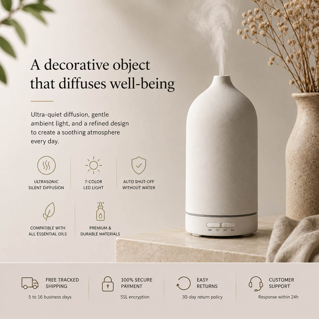 Diffuseur d'Huiles Essentielles HAOVIA No.2 – Céramique Mate 100 ML