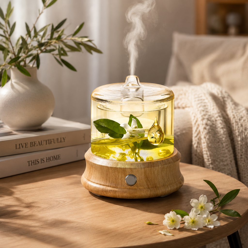 Diffuseur d'Huiles Essentielles HAOVIA No.4 – Verre & Bois Naturel USB